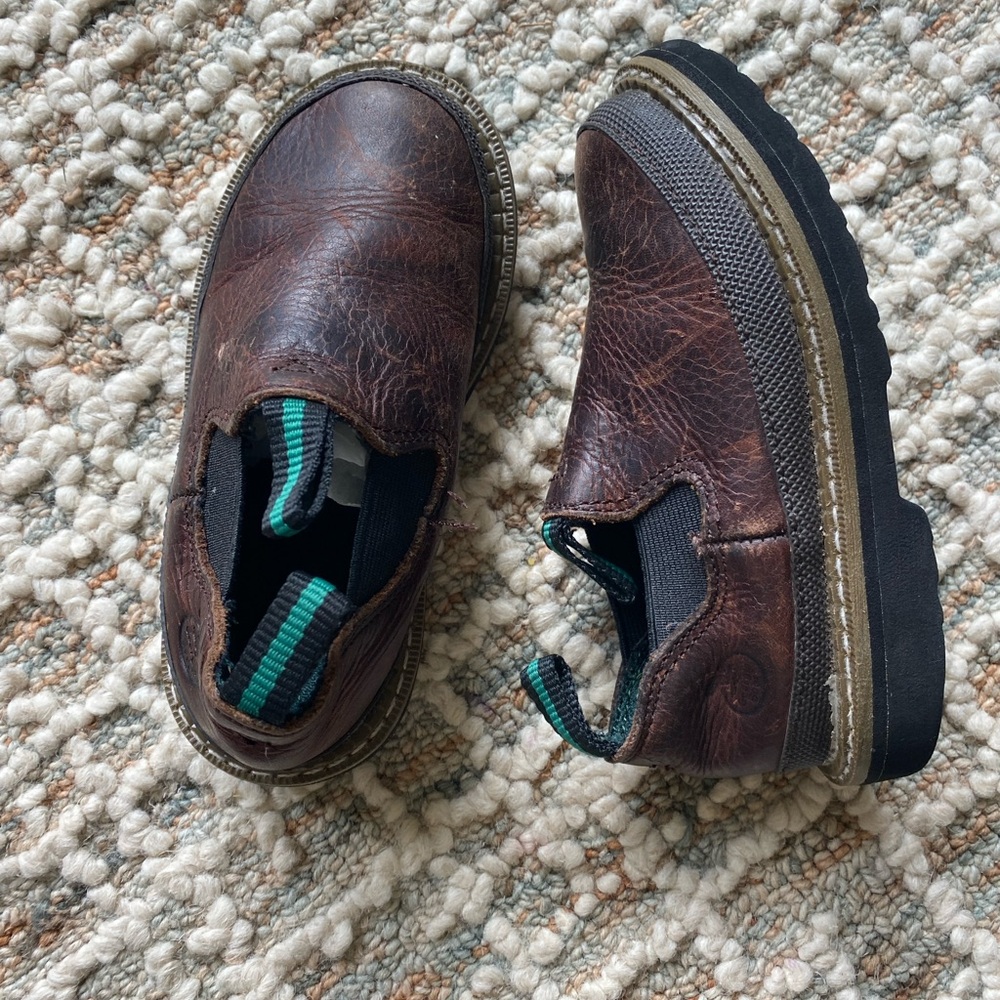 Kids Georgia Boot Black Work Shoes with Teal Accent